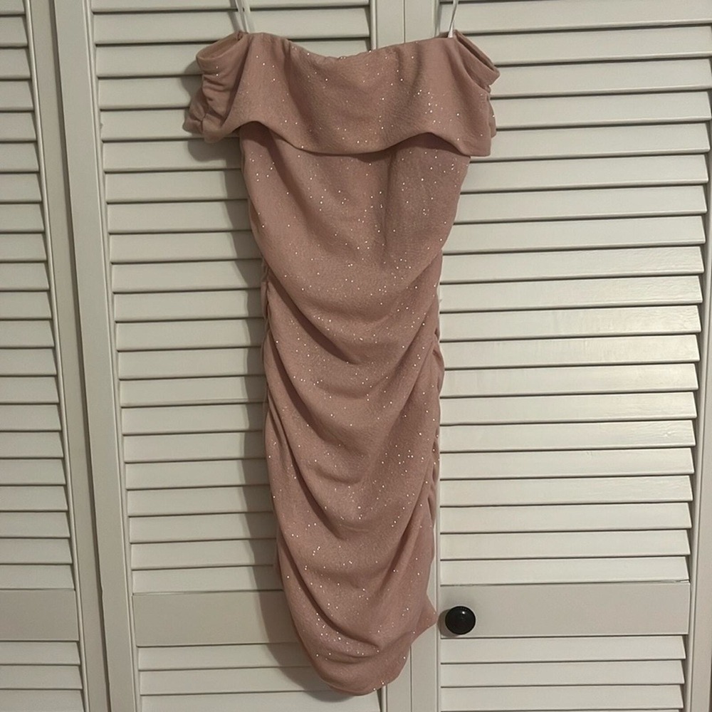B. Darlin Rose Pink Sparkly Glitter Off-Shoulder Ruched Bodycon Dress 0 73ZT321